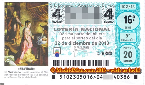 2013 MadridMan Spain Christmas Lottery Ticket